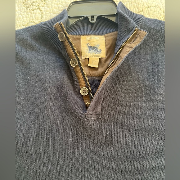 Refectory British Inspired Men's Blue Pullover Sweater L 1/4 Zip W/3 Buttons EC - Picture 4 of 8